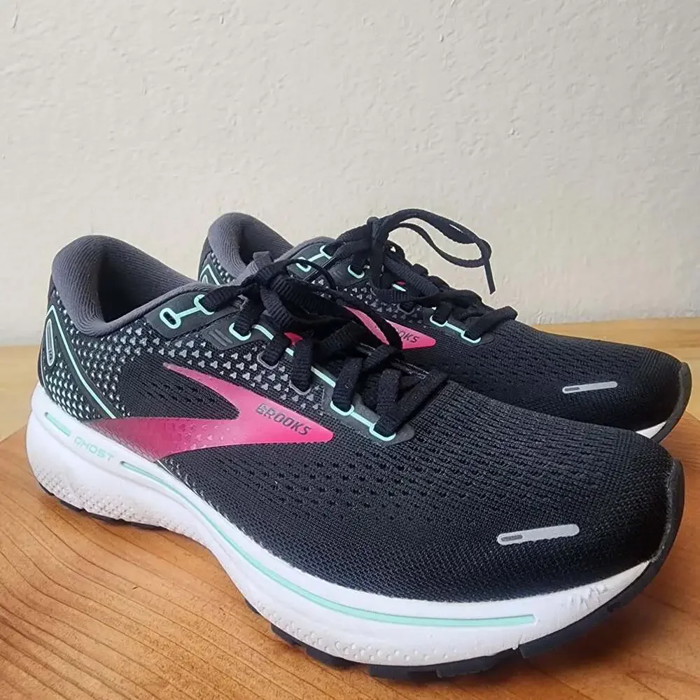 Brooks Ghost 14 Shoes Womens Size 9.5 Black Pink Running Sneakers 1203561B013